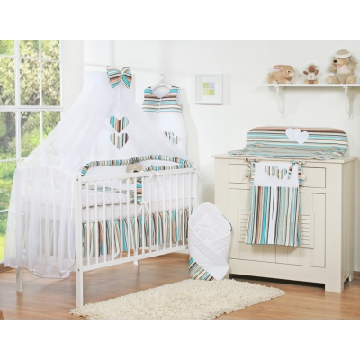 Ensemble de Linge de Lit 5 pcs avec Moustiquaire Brun Rayures Cœurs