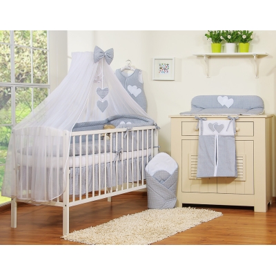 Ensemble de Linge de Lit 5 pcs avec Moustiquaire Gris à Pois Cœurs