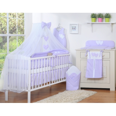 Ensemble de Linge de Lit 5 pcs avec Moustiquaire Lila à Pois Cœurs