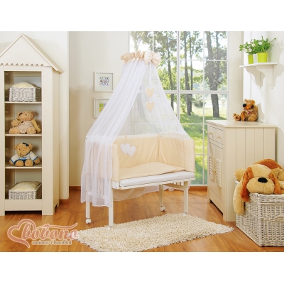 Ensemble de Linge de Lit 6 pcs pour Lit de Cododo Beige à Pois Cœurs