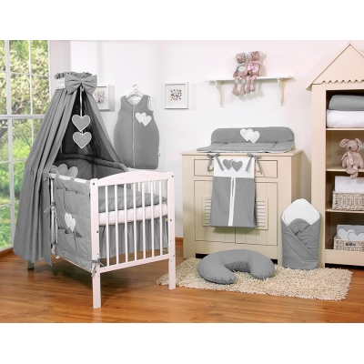 Ensemble de Linge de Lit Bébé 11 pcs Ciel Anthracite Cœurs