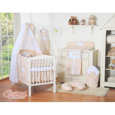 Ensemble de Linge de Lit Bébé 11 pcs Ciel Beige à Pois Cœurs