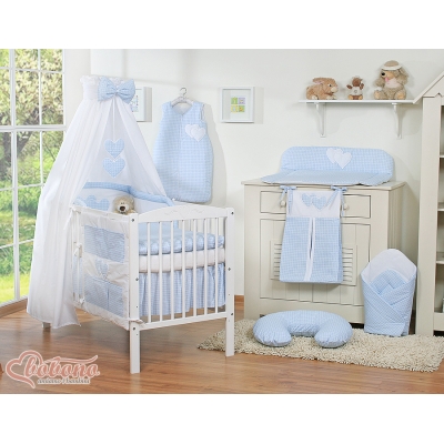 Ensemble de Linge de Lit Bébé 11 pcs Ciel Bleu à Carreaux Cœurs