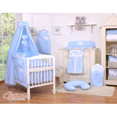 Ensemble de Linge de Lit Bébé 11 pcs Ciel Bleu à Pois Cœurs