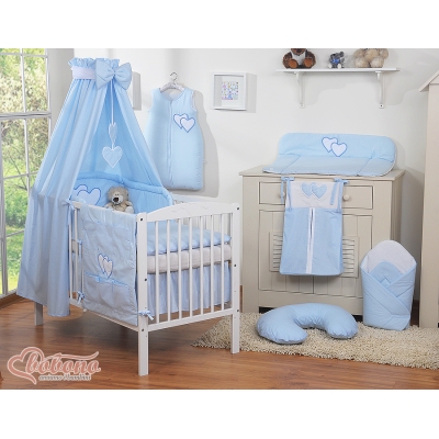Ensemble de Linge de Lit Bébé 11 pcs Ciel Bleu Cœurs