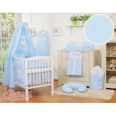Ensemble de Linge de Lit Bébé 11 pcs Ciel Bleu Rayures Cœurs