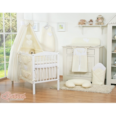 Ensemble de Linge de Lit Bébé 11 pcs Ciel Crème Cœurs