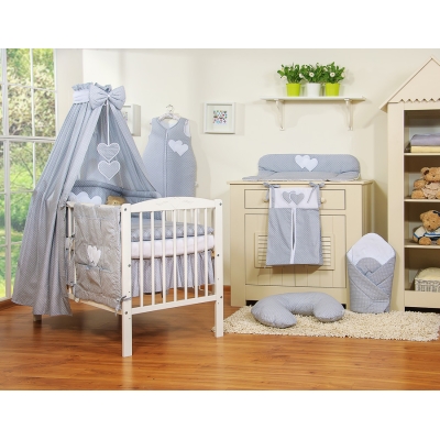 Ensemble de Linge de Lit Bébé 11 pcs Ciel Gris à Pois Cœurs