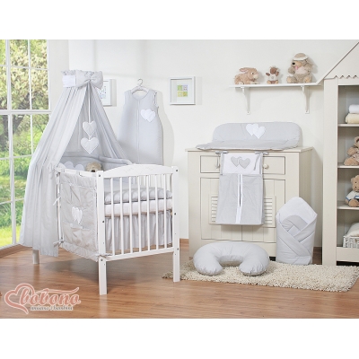 Ensemble de Linge de Lit Bébé 11 pcs Ciel Gris Cœurs