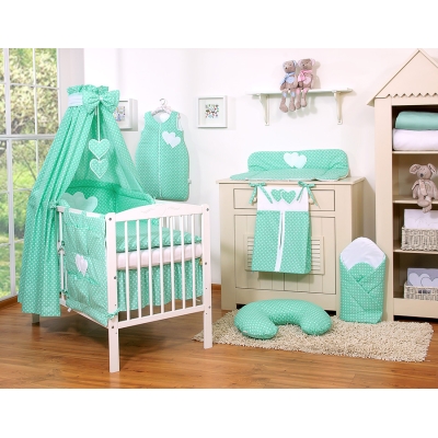 Ensemble de Linge de Lit Bébé 11 pcs Ciel Menthe à Pois Cœurs