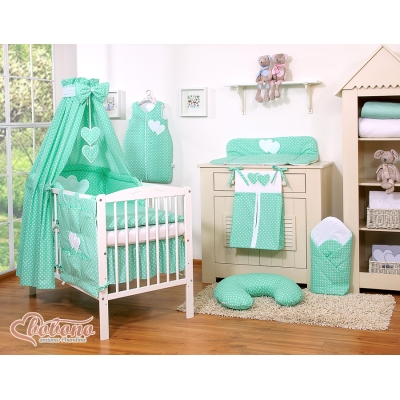 Ensemble de Linge de Lit Bébé 11 pcs Ciel Menthe à Pois Cœurs