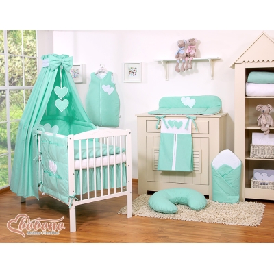 Ensemble de Linge de Lit Bébé 11 pcs Ciel Menthe Cœurs