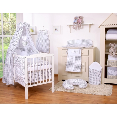 Ensemble de Linge de Lit Bébé 11 pcs Ciel Noir à Pois Cœurs