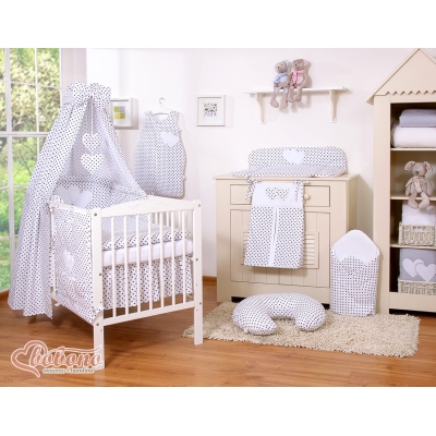 Ensemble de Linge de Lit Bébé 11 pcs Ciel Noir à Pois Cœurs