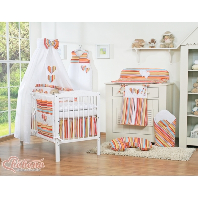 Ensemble de Linge de Lit Bébé 11 pcs Ciel Orange Rayures Cœurs