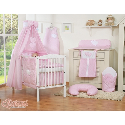 Ensemble de Linge de Lit Bébé 11 pcs Ciel Rose à Pois Cœurs