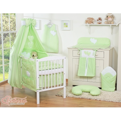 Ensemble de Linge de Lit Bébé 11 pcs Ciel Vert à Pois Cœurs