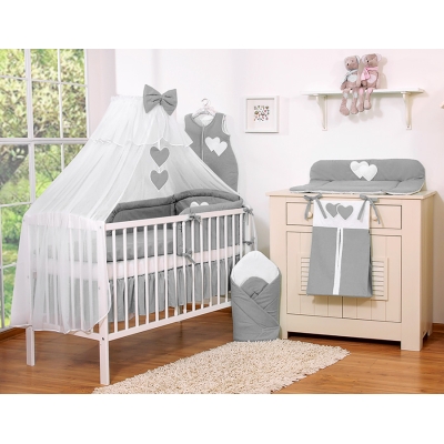 Ensemble de Linge de Lit Bébé 11 pcs  Moustiquaire Anthracite Cœurs