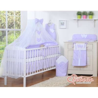 Ensemble de Linge de Lit Bébé  11 pcs  Moustiquaire Lila à Pois Cœurs