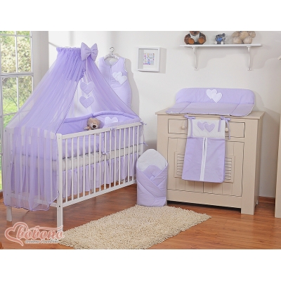 Ensemble de Linge de Lit Bébé 11 pcs  Moustiquaire Lila Cœurs