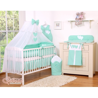 Ensemble de Linge de Lit Bébé  11 pcs  Moustiquaire Menthe Cœurs