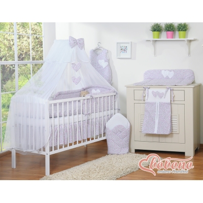 Ensemble de Linge de Lit Bébé 11 pcs  Moustiquaire Rose Fleurs Cœurs