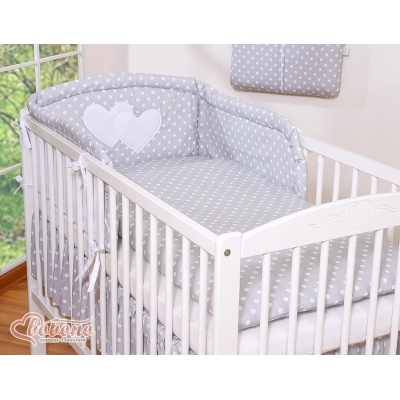 Ensemble de Linge de Lit Bébé 3 pcs Gris à Pois Cœurs