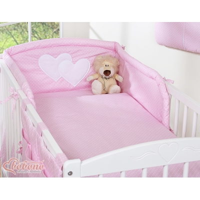 Ensemble de Linge de Lit Bébé 3 pcs Rose à Pois Cœurs