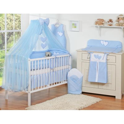 Ensemble de Linge de Lit Bébé 5 pcs avec Moustiquaire Bleu Cœurs