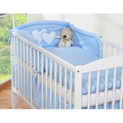 Ensemble de Linge de Lit pour Bébé 3 pcs Bleu Cœurs