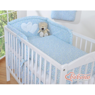 Ensemble de Linge de Lit pour Bébé 3 pcs Bleu Fleurs Cœurs