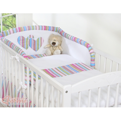 Ensemble de Linge de Lit pour Bébé 3 pcs Lila Rayures Cœurs