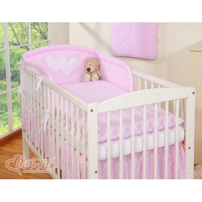 Ensemble de Linge de Lit pour Bébé 3 pcs Rose à Pois Cœurs