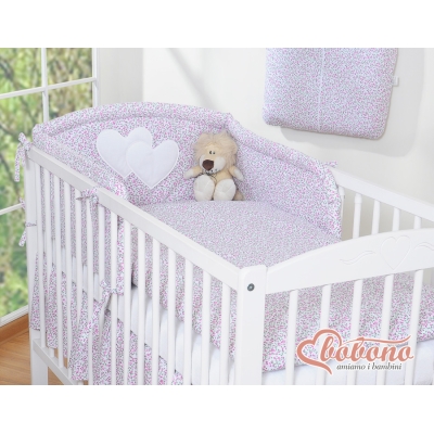Ensemble de Linge de Lit pour Bébé 3 pcs Rose Fleurs Cœurs
