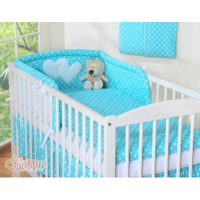 Ensemble de Linge de Lit pour Bébé 3 pcs Turquoise à Pois Cœurs