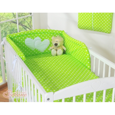 Ensemble de Linge de Lit pour Bébé 3 pcs Vert à Pois Cœurs