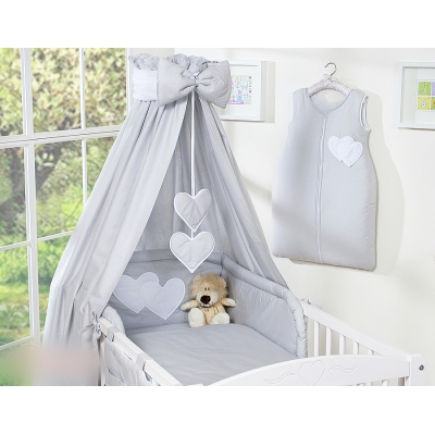 Ensemble de Linge de Lit pour Bébé 5 pcs - avec Baldaquin Gris Cœurs