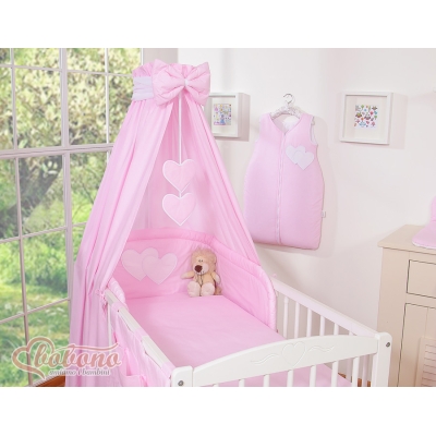 Ensemble de Linge de Lit pour Bébé 5 pcs - avec Baldaquin Rose Rayures Cœurs