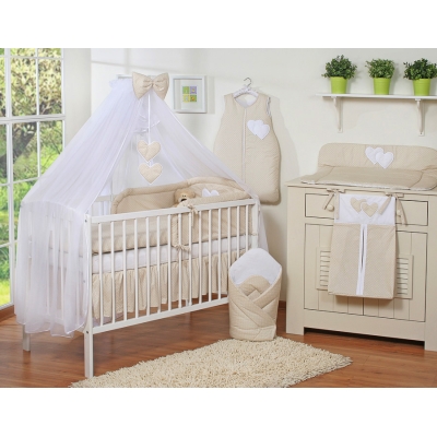 Ensemble de Linge de Lit pour Bébé 7 pcs avec Ciel Beige à Pois Cœurs