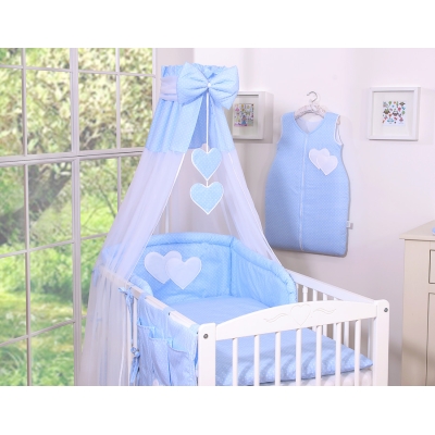 Ensemble de Linge de Lit pour Bébé 7 pcs avec Ciel Bleu à Pois Cœurs