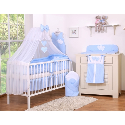 Ensemble de Linge de Lit pour Bébé 7 pcs avec Ciel Bleu à Pois Cœurs