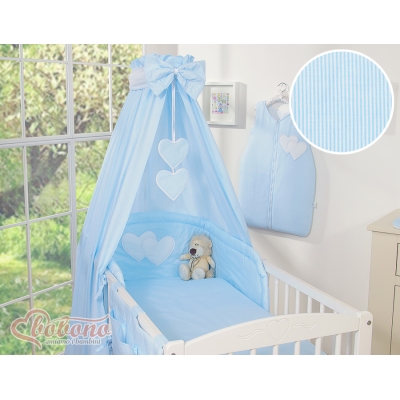 Ensemble de Linge de Lit pour Bébé 7 pcs avec Ciel Bleu Rayures Cœurs