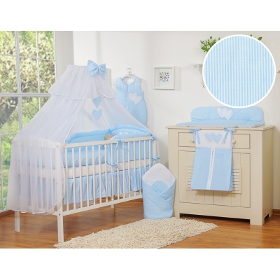 Ensemble de Linge de Lit pour Bébé 7 pcs avec Ciel Bleu Rayures Cœurs