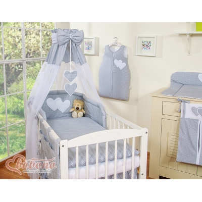 Ensemble de Linge de Lit pour Bébé 7 pcs avec Ciel Gris à Pois Cœurs