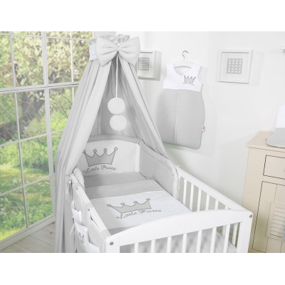 Ensemble de Linge de Lit pour Bébé 7 pcs avec Ciel Gris Prince / Princess