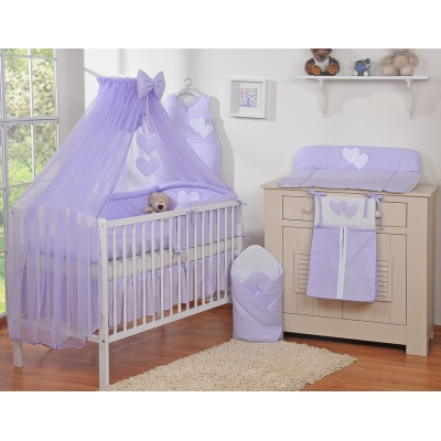 Ensemble de Linge de Lit pour Bébé 7 pcs avec Ciel Lila Cœurs