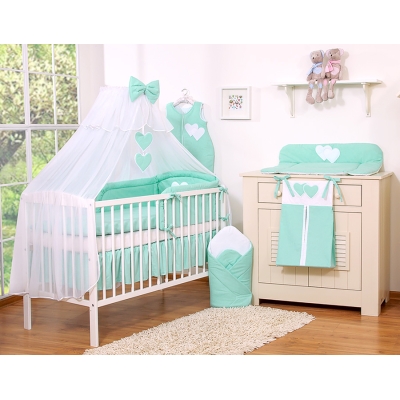Ensemble de Linge de Lit pour Bébé 7 pcs avec Ciel Menthe Cœurs
