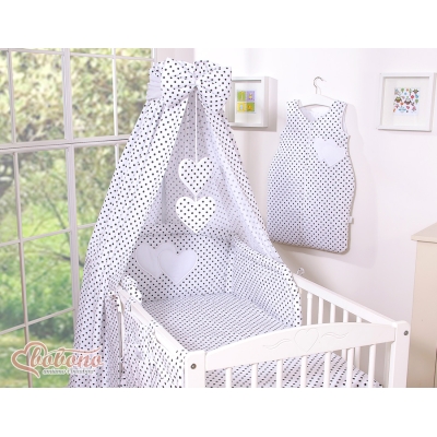 Ensemble de Linge de Lit pour Bébé 7 pcs avec Ciel Noir à Pois Cœurs