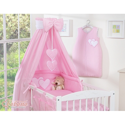 Ensemble de Linge de Lit pour Bébé 7 pcs avec Ciel Rose Cœurs