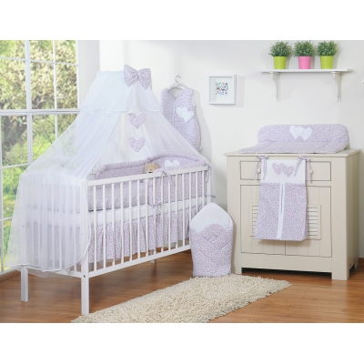 Ensemble de Linge de Lit pour Bébé 7 pcs avec Ciel Rose Fleurs Cœurs
